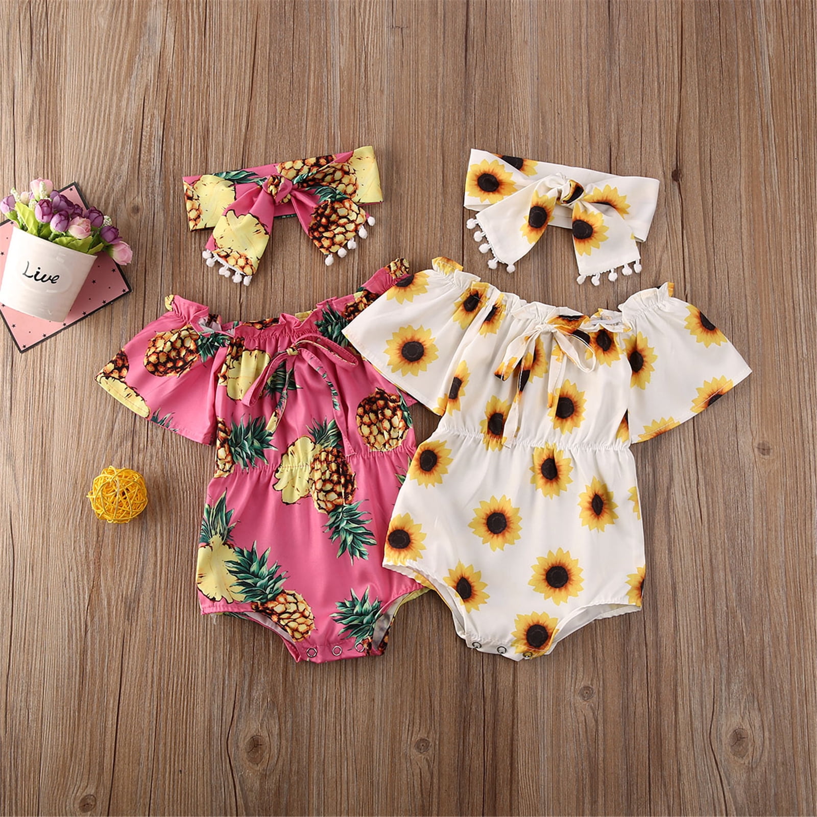 JBEELATE Baby Girls Sunflower Romper Sleeveless Ruffled Jumpsuit With  Headband - Walmart.com