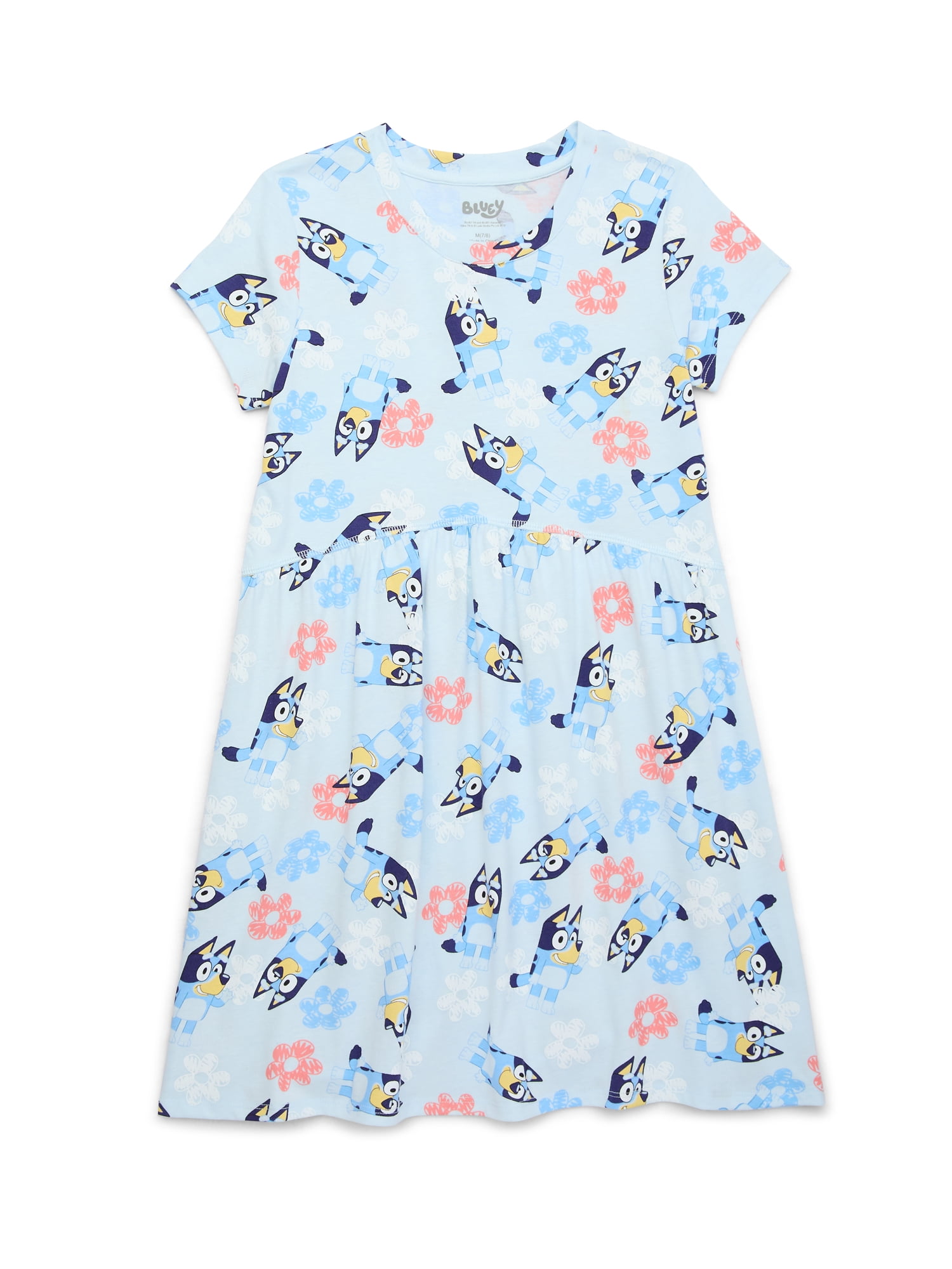 Bluey Girls Dress with Short Sleeves, Sizes XS-L