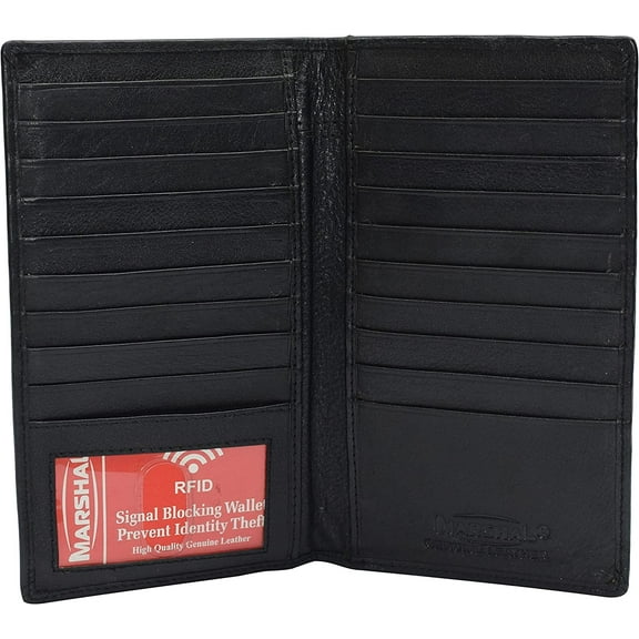 RFID Blocking Cowhide Leather Men's Long ID Credit Card Security Wallet Black