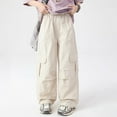 thumbnail image 2 of NIEWTR Teen Girls Sweatpants Wide Leg Baggy Pants Open Bottom Athletic Girls Uniform Dress Pant Kids Youth Girls' Pants with Pockets Size 2T 3T 4T 5T 6T 7T 8T 9T(A-Beige,7-8 Years), 2 of 9