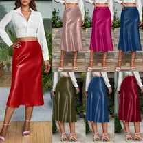 QATAINLAV Women's Silk Satin Skirts High Waist A Line Flared Midi Skirt Side Zipper Business Casual Outfits, Wine, L, Mothers Day Gifts