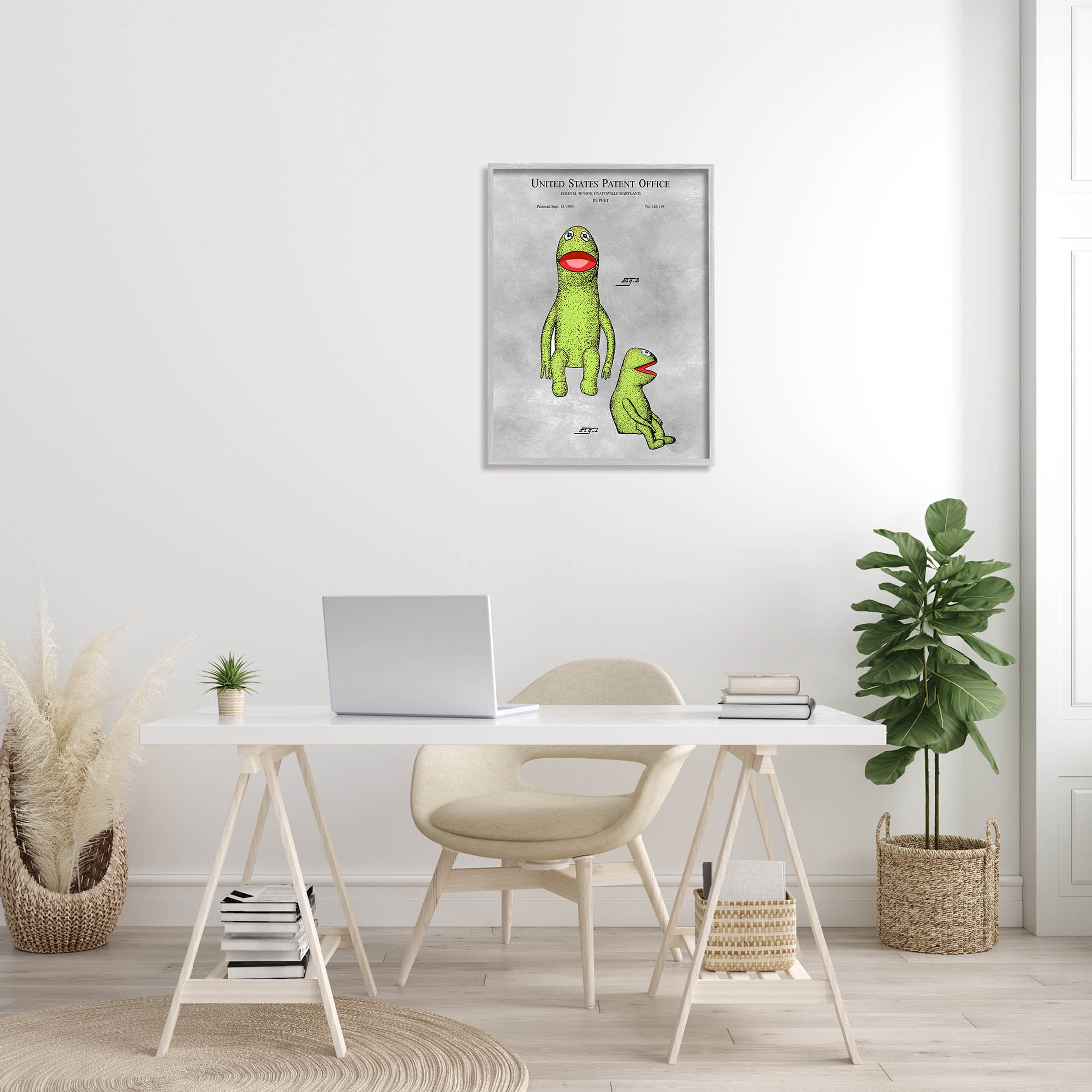Stupell Industries Vintage Frog Puppet Diagram Graphic Art Gray Framed Art Print Wall Art, Design by Karl Hronek