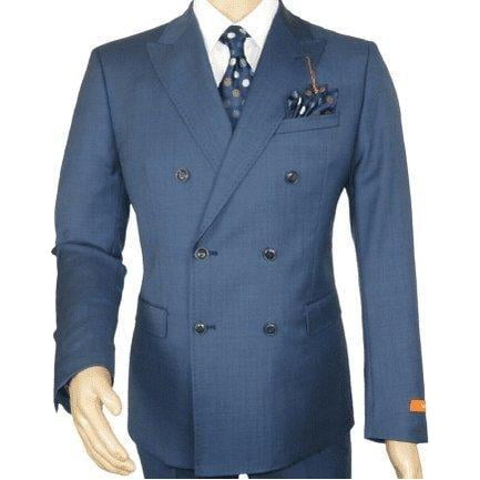 Men TALLIA Suit Wool Blend Sharkskin Texture Double Breasted Vsse2sqx0092 blue