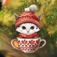 thumbnail image 5 of Taicans Cute Cat in Red Tea Cup Christmas Ornament - 8cm/3.1in Handmade Holiday Tree Decoration,Festive Gift for Xmas,Cute Hanging Decor,2D, 5 of 7