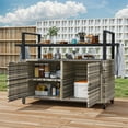 thumbnail image 2 of Uforic XL Gray Outdoor Storage Cabinet with Grill Cart, Wheels & Black Glass Table Top for Patio Kitchen, 2 of 9
