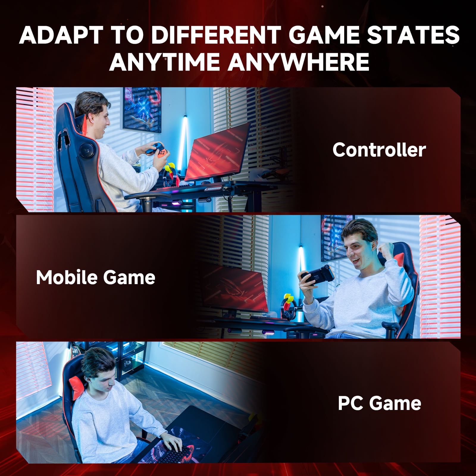 GTPLAYER Gaming Chair with Bluetooth Speakers Music Office Chair with Footrest PU Leather Recliner, Red