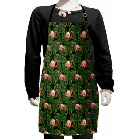 

Flamingo Kids Apron Repetitive Pattern of Exotic Bird and Monstera Leaves Boys Girls Apron Bib with Adjustable Ties for Cooking Baking Painting Charcoal Grey Dark Salmon by Ambesonne