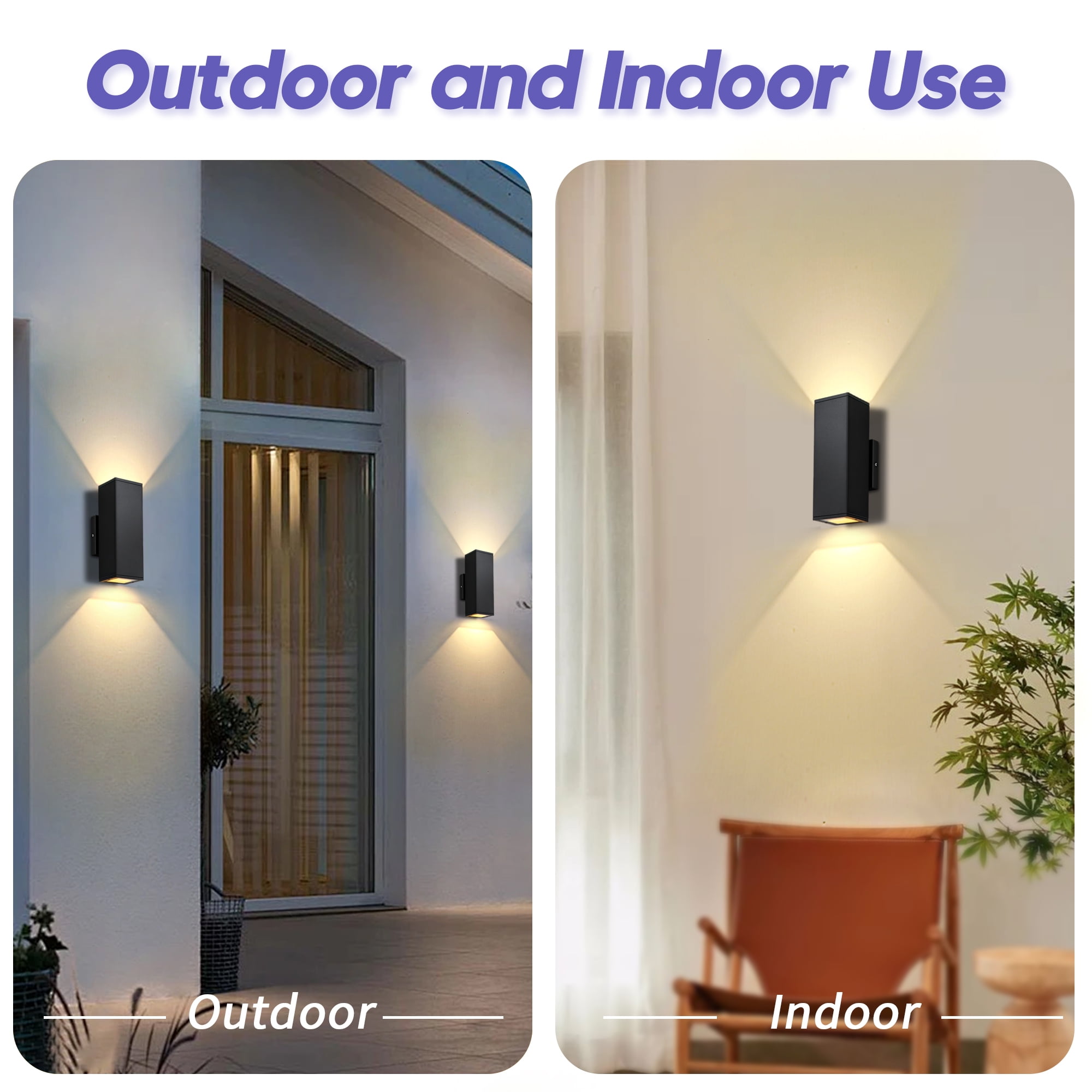 GCGAFUL Indoor/Outdoor Wall Light, 11 in. 2-Light Dimmable Rectangular Black Up/Down LED Outdoor Wall Lantern Sconce