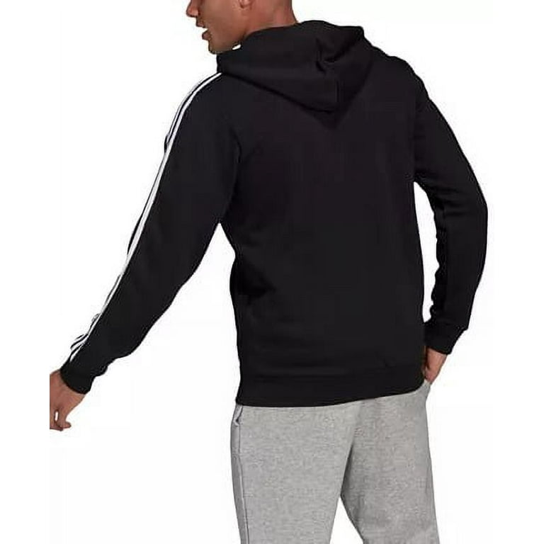 Full-Zip Essentials Adidas Fleece Men\'s 3-Stripes Hoodie, BLACK US Medium