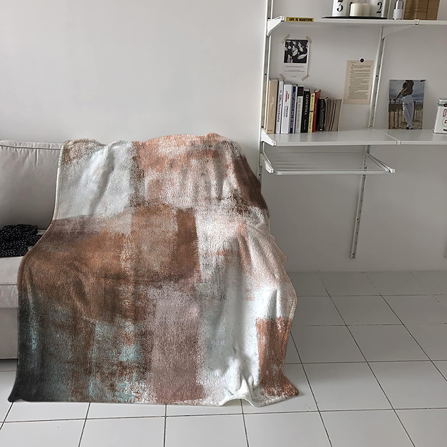 Flannel Fleece Blanket Brown and Grey Super Soft Breathable Throw Blankets Rustic Paint Art Graffiti Lattice Warm Cozy Decorative for Sofa Chair Bedroom All Seasons Use 50" x 60"