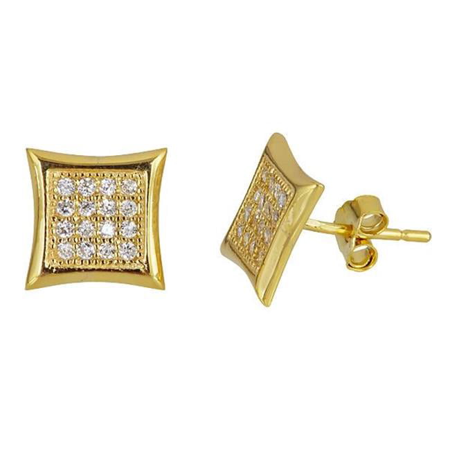 YGI Group SSE146 Sterling Silver 4x4 Micropave Stud Earring - 18K Gold ...
