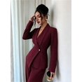 thumbnail image 4 of Women'S Elegant 2-Piece Outfit, Long Sleeve Blazer & Straight-Leg Pants Set Wine Red M, 4 of 8