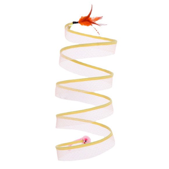 Folded Cat Tunnel Toy Interactive Funny Collapsible S Type Cat Tunnel with Feather for Pet Cat Kitten Indoor Outdoor