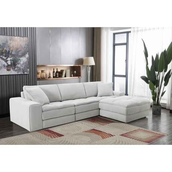 Roundhill Furniture Breton Contemporary Sofa with Ottoman