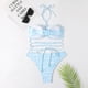 thumbnail image 4 of Traje de baño de dos piezas para mujer Traje de baño bikini con estampado de rayas, 4 of 5