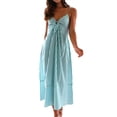 thumbnail image 3 of Women'S Summer V-Neck Maxi Dress Striped Holiday Bohemian Beach Spaghetti Strap Sundress Back Tie Blue L, 3 of 9