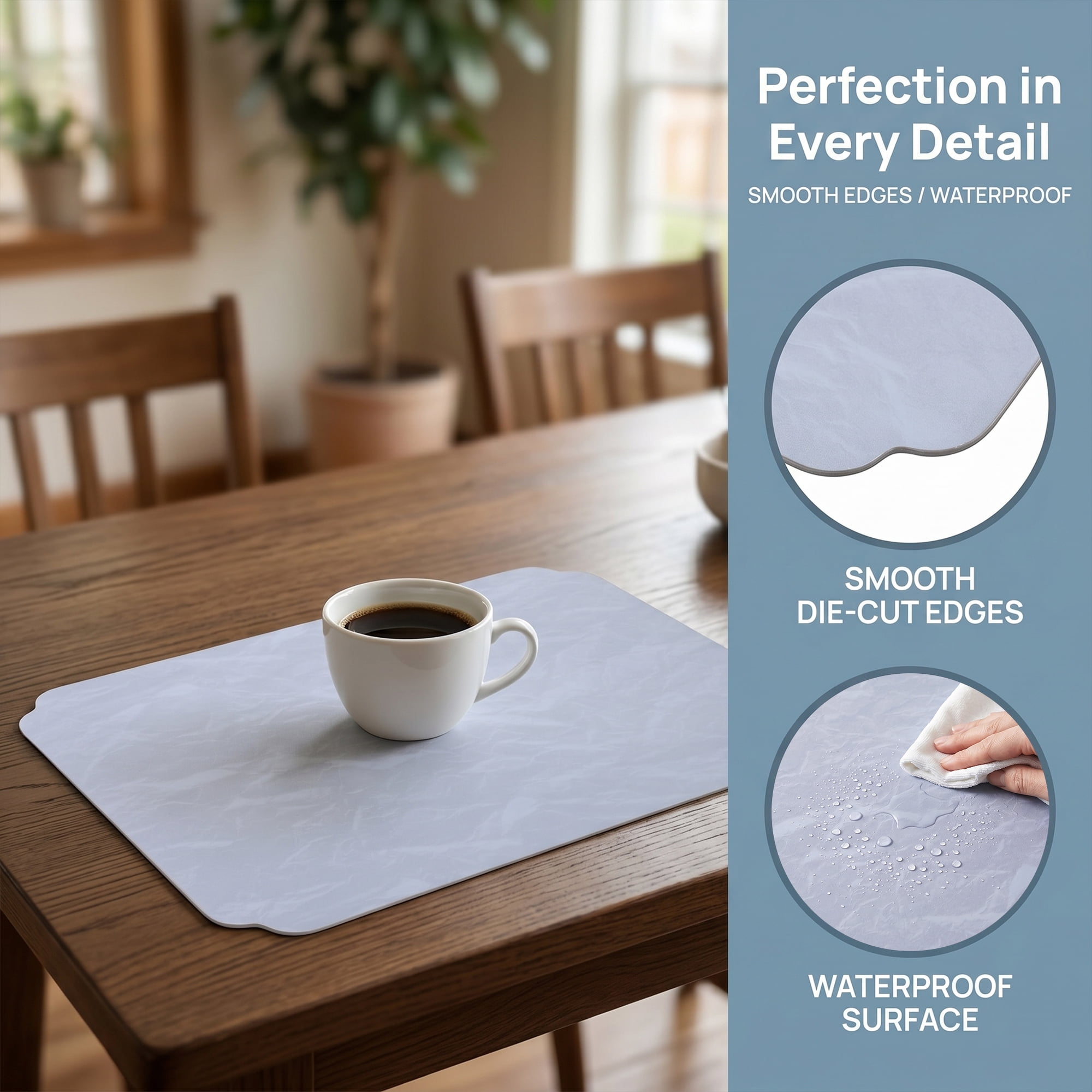 Unique Bargains 4Pcs Faux Leather Table Decor Placemats Ice Blue 17.7x11.8inch