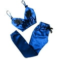 thumbnail image 2 of Woman Nightgown Clearance Women V-Neck Eyelash Lace Stain Camisole Pajamas Bowknot Pants Set, 2 of 5