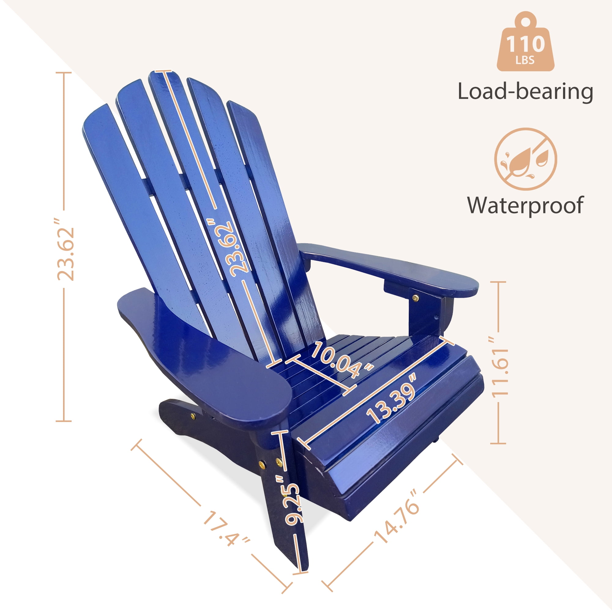 JONPONY Children Outsunny Wooden Adirondack Chair, Ergonomic Design Patio Lawn Chair for Outside Deck Garden Backyard Balcony,Blue
