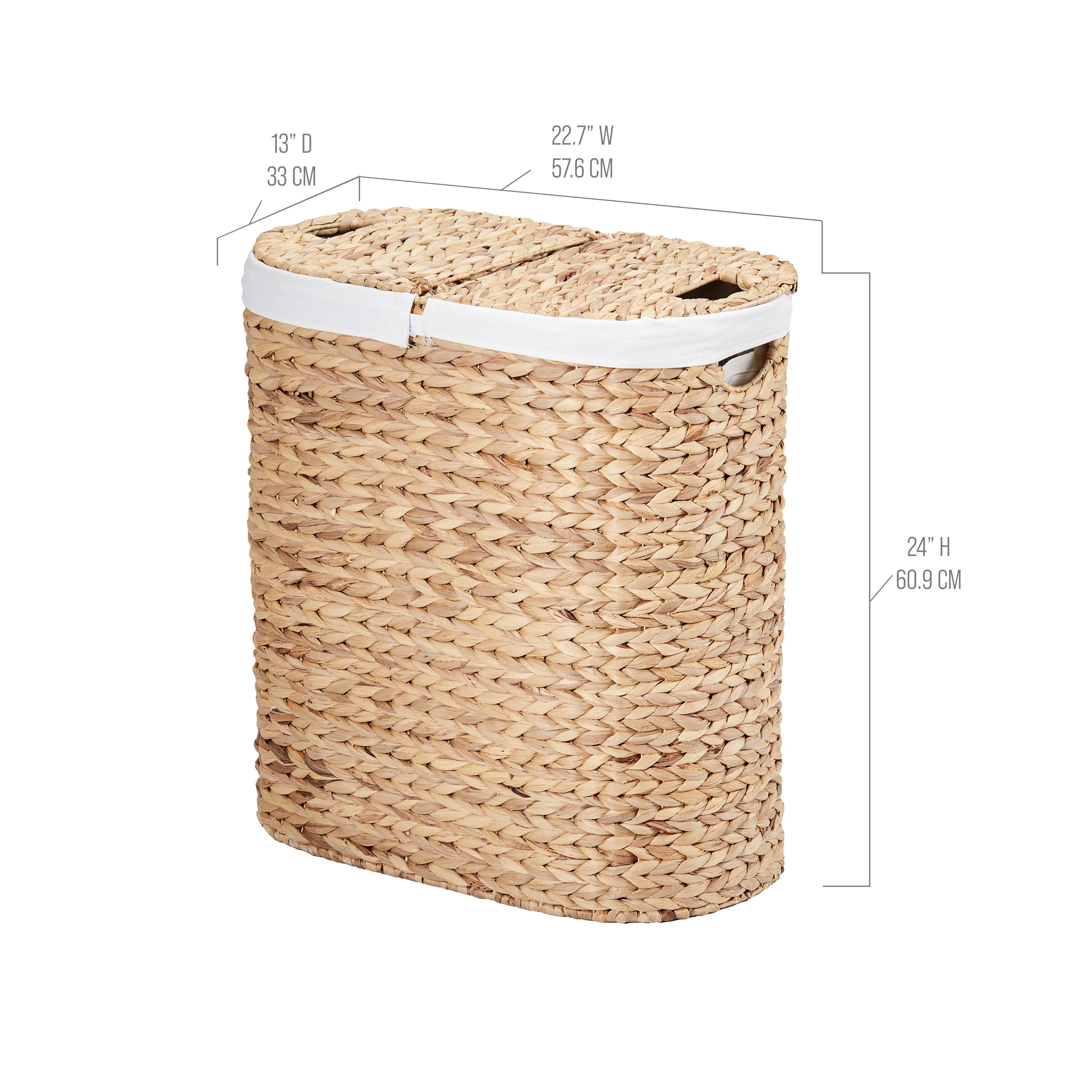 Seville Classics Premium Handwoven Portable Laundry Bin Basket with Carrying Handles, Household Storage for Clothes, Linens, Sheets, Toys, Water Hyacinth, Oval Hamper