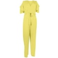 thumbnail image 3 of HOMBOM Women Jumpsuits On Clearance Under $7 Yellow Short Sleeve V-neck Solid Color Off Shoulder Straight-leg Jumpsuit L, 3 of 5