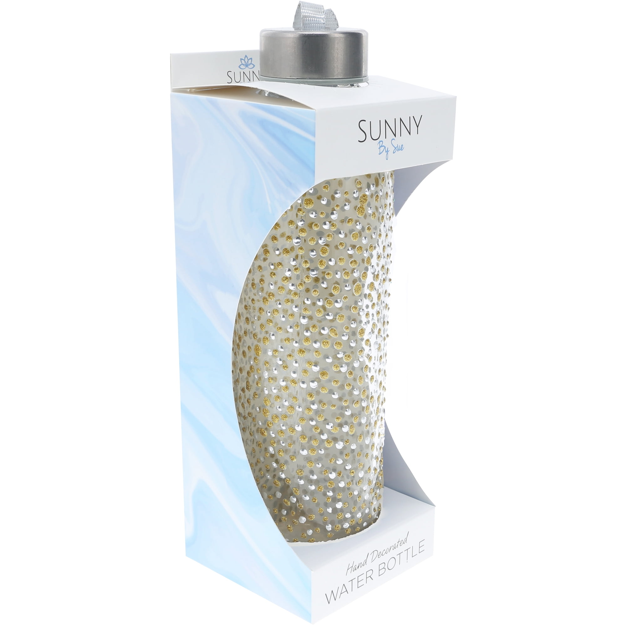 Gold & Silver Dots - 16.5 oz Hand Decorated Glass Water Bottle