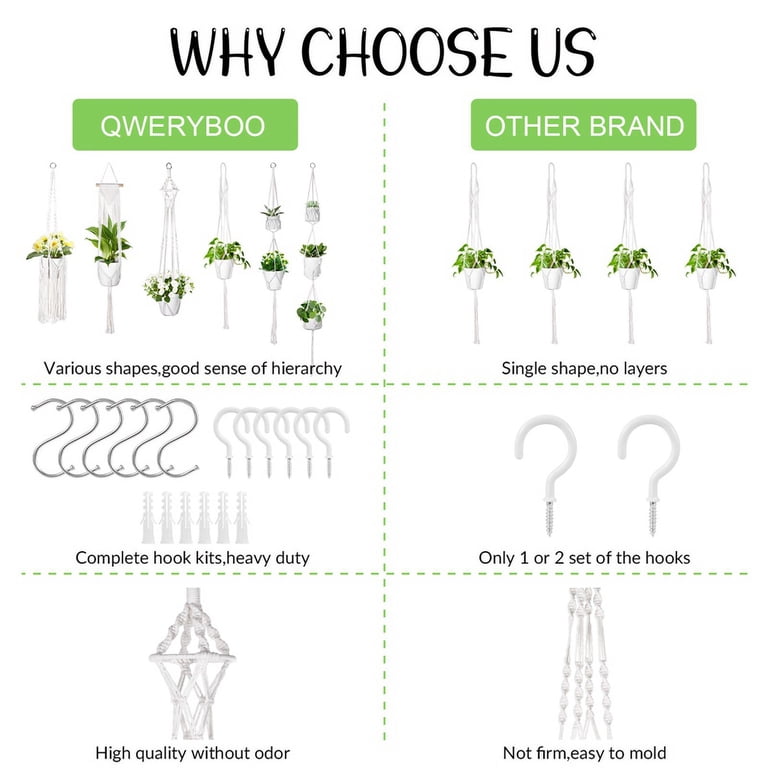 Qweryboo Macrame Plant Hangers, 6-Pack Handmade photo 2