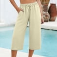 thumbnail image 5 of Capri Pants for Women 2026 Summer Petite Cotton Linen Casual Straight Drawstring Elastic Waist Cropped Trousers Beige XL, 5 of 5