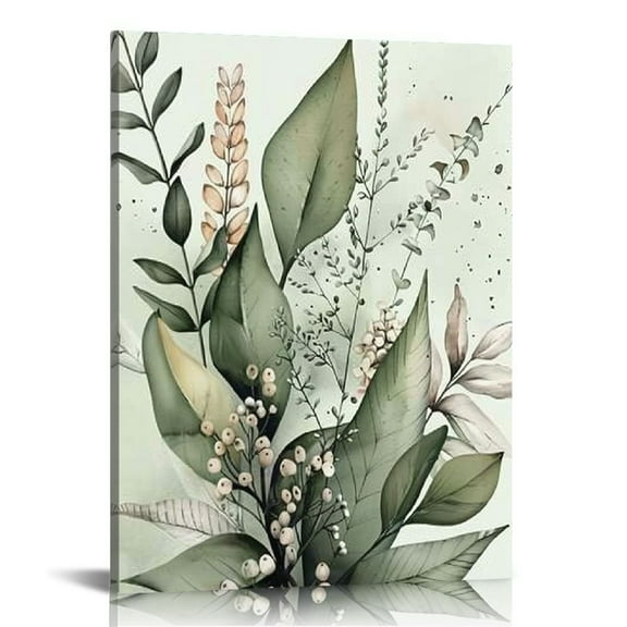 ERAPDAUR Watercolor Botanical Wall Art Boho Floral Canvas Wall Decor Prints Sage Green Wildflower Wall Art Modern Flower Pictures Botanical Painting for Bedroom Bathroom 12x16 in