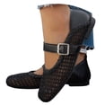 thumbnail image 2 of Women's Mesh Breathable Mary Jane Flats Buckle Square Toe Slip-On Summer Casual Footwear Black 36, 2 of 9