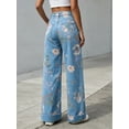 thumbnail image 5 of Floral Print Women Long Jeans Wide Leg Casual Denim Pants, 5 of 7