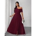 thumbnail image 5 of Burgundy Elegant One-Shoulder Chiffon Maxi Dress With High Side Slit For Wedding Party Event, 5 of 6