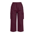thumbnail image 7 of Fnooota Women's Cargo Capri Pants, Stretchy Casual Fall Side Split Elastic Waist Cropped Work Trousers Wine Size S, 7 of 7