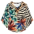 thumbnail image 4 of Tropical Floral Animal Print Fabric Women's V-Neck Blouse With 3/4 Ruffled Bell Sleeves Casual Top Ladies Blouses, 4 of 7