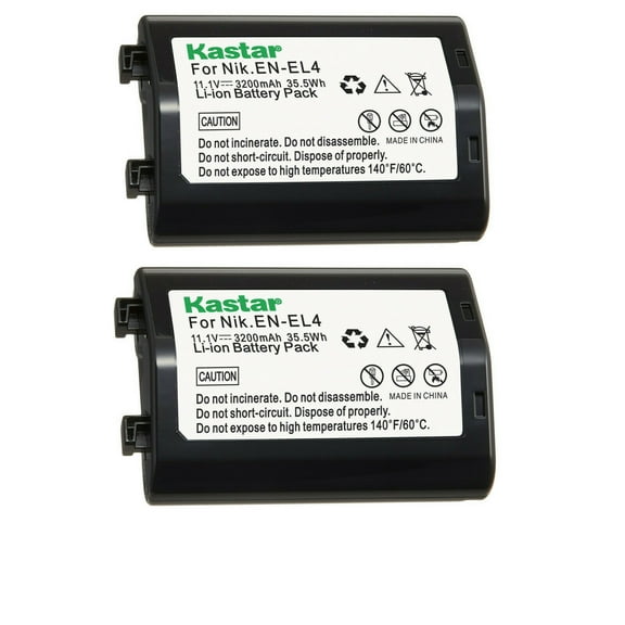 Kastar 2-Pack EN-EL4a Battery 11.1V 3200mAh Replacement for Nikon EN-EL4, EN-EL4a, EN-EL4e Battery, MH-21, MH-22 Charger, Nikon Camera D2, Nikon Camera D2H, Nikon Camera D2Hs, Nikon Camera D2X