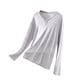 thumbnail image 2 of Blusa de pijama de manga larga para mujer, lisa, informal, a la moda, con cuello redondo, manga larga, para dormir, pijama para mujer, 2 of 3