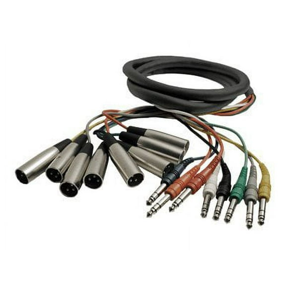 8-Channel Stereo Male 1/4" Phone to Male 3-Pin XLR Snake Cable, 10'/3m