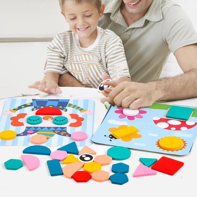 Bloques y tableros de patrones, de juguetes educativos multifunción Montessori, rompecabezas de formas geométricas, juguetes preescolares para CUTICAT Rompecabezas de Tangram