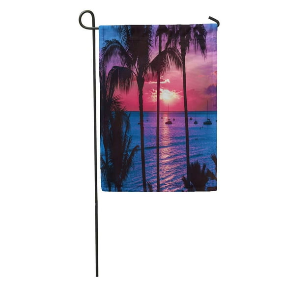 POGLIP Beach Colorful Hawaii Sunset Palm Trees Aerial Authenticity Escape Fishing Garden Flag Decorative Flag House Banner 28x40 inch