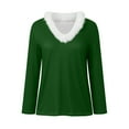 thumbnail image 4 of Kaprioy Sweaters for Women Fur Trim V Neck Sweatshirts Christmas Graphic Solid Color Long Sleeve Pullover Tops Green, XL, 4 of 4