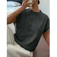 thumbnail image 4 of Women'S Ribbed Sweater Crew Neck Short Sleeve Loose Fit Floral Knit Pullover Tops Grey L, 4 of 8