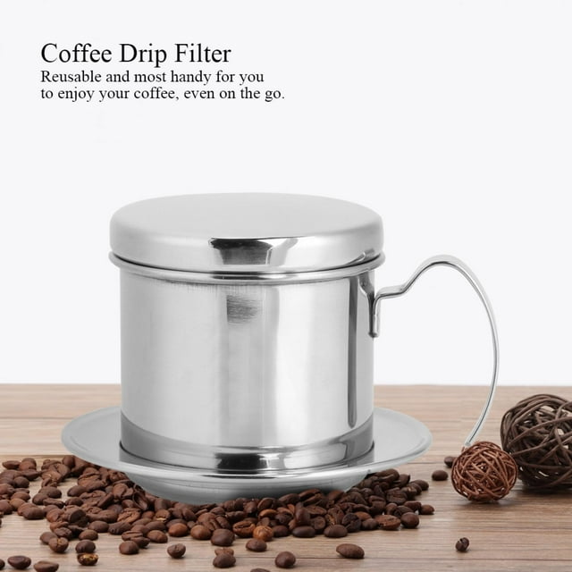 Stainless Steel Coffee Drip Filters, Portable Single Cup Coffee Maker Pot with Handle and Lids Coffee Drip Brewer for Home Kitchen Office Outdoor Camping
