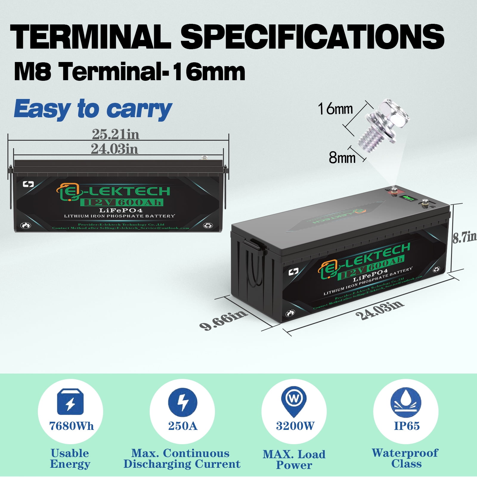 12V 660Ah LiFePO4 Lithium Battery Built-in 250A BMS, 8.44kWh Capacity, Perfect for RV, Solar, Marine, Camping, Off-Grid, Home Energy Storage