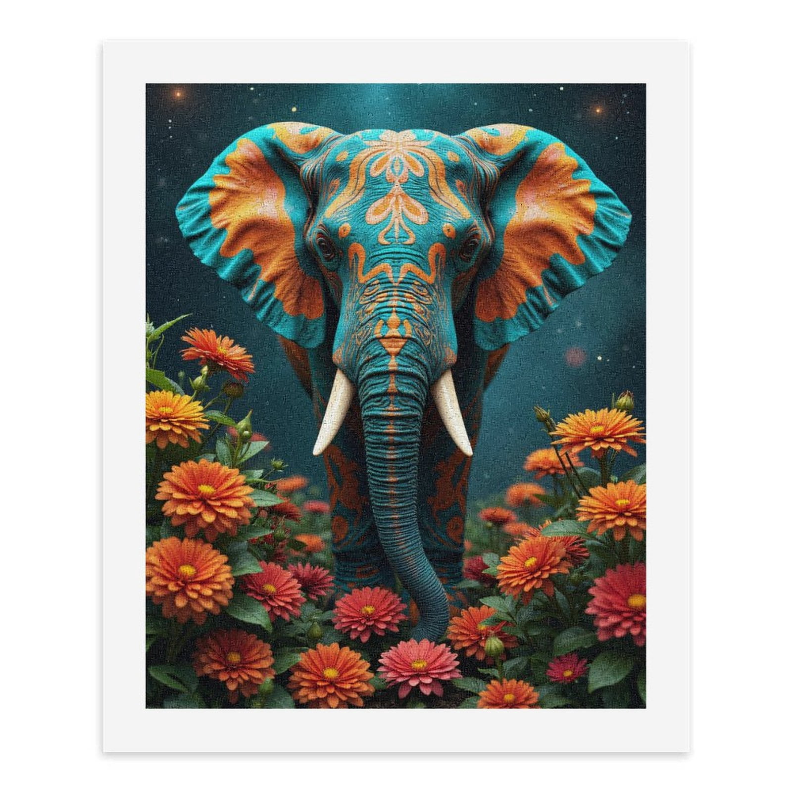 Paint By Numbers Kit for Adults Beginner - DIY Elephant Floral Art Orange Blue Canvas Painting Kits for Adults, Frameless Paint By Number for Adults for Home Wall Decor 16x20 Inch