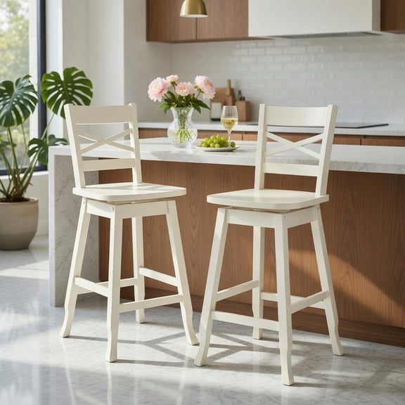 Resenkos Swivel 24-Inch Counter Height Stool Set of 2 with Inclined Backrest-White, Bar Height Stools, Bar Stools for Kitchen Island for Kitchen, Dining Room