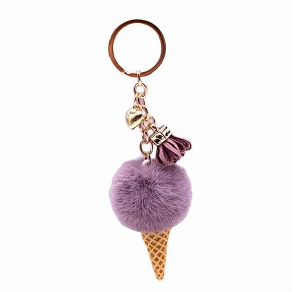Colorful Ice Cream Keychain Plush Pompoms Charm for Women and Men Faux Furs Key Holder Bag Pendant Stylish Key Rings