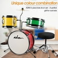 thumbnail image 3 of ADM 3-Piece Junior Drum Set for Kids Beginners, Kids Drum Kit with Full set of silent mats, Adjustable Throne, Cymbal, Pedal & Drumsticks - Red, Yellow, Green, 3 of 7