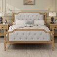 thumbnail image 6 of Full Size Solid Wood Bed Frame with Upholstered Tufted Headboard,No Box Spring Needed,Antique Walnut for Bedroom, 6 of 17
