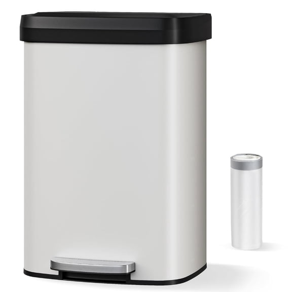 Garvee 13.2 Gallon Step-on Trash Can for Kitchen, with Liner Rim & Soft Close Plastic Lid, White