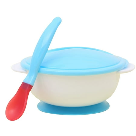 

iaksohdu Baby Toddler Anti Slip Suction Bowl with Temperature Spoon Lid Feeding Tableware